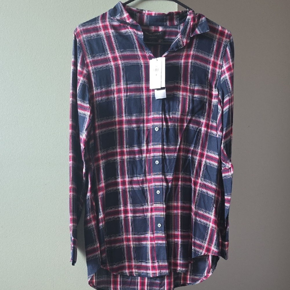 Banana Republic Navy and Red Plaid Shirt